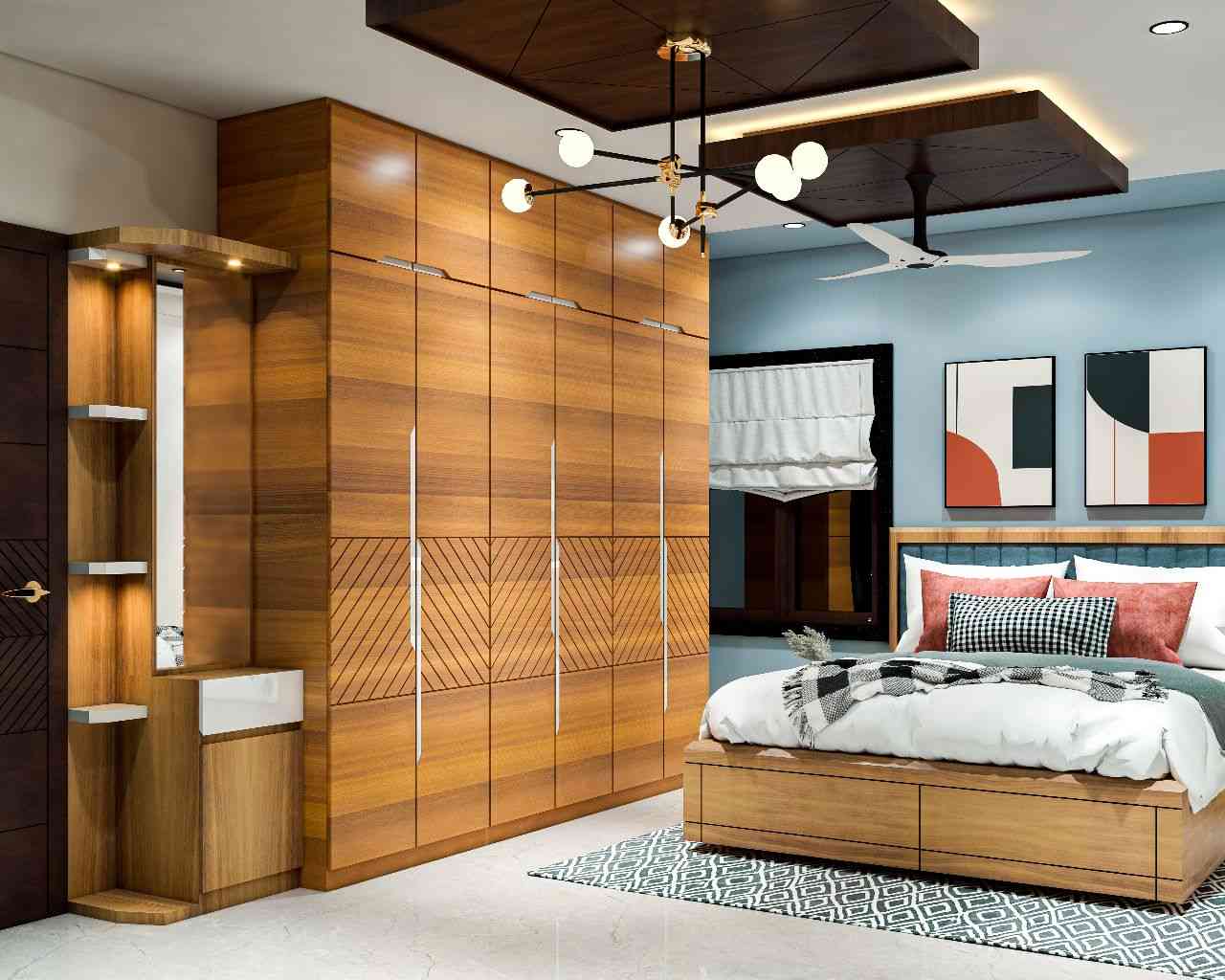 Bedroom Design With Wooden Wardrobe