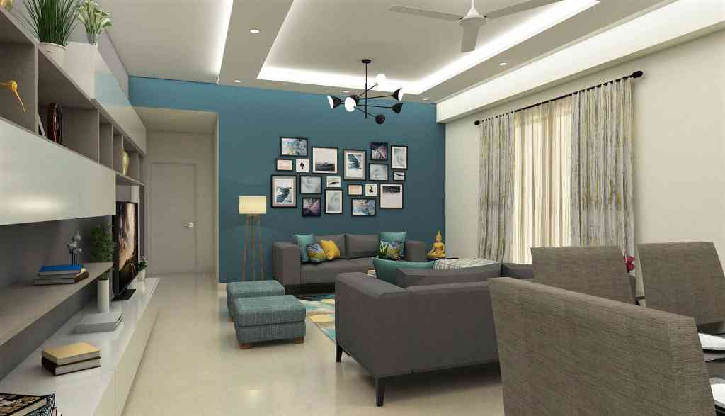 Modern Living Room Design With Blue Accent Wall 