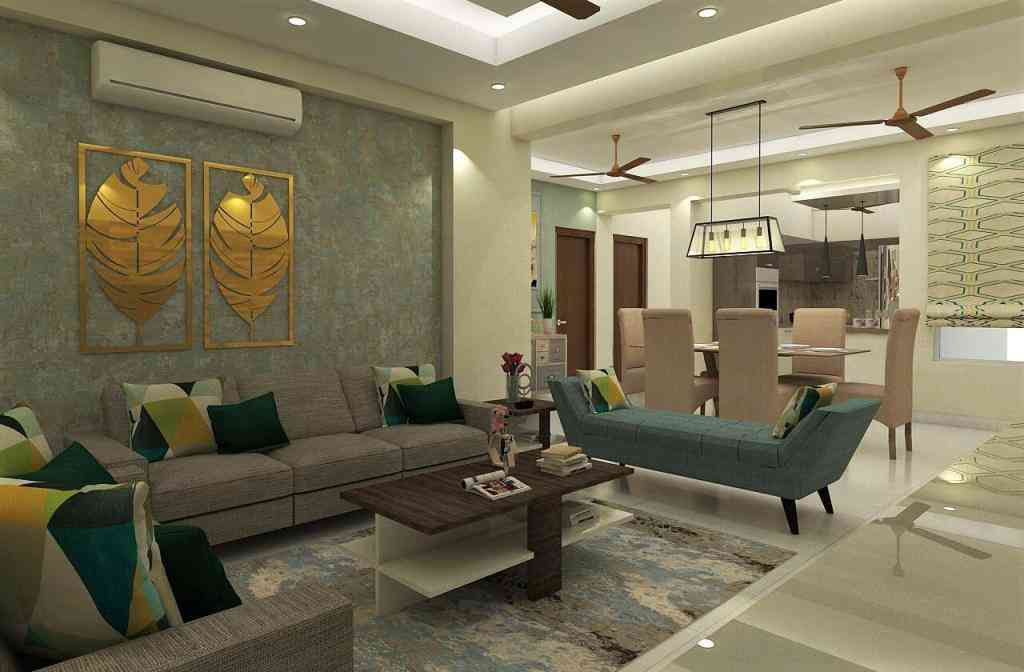 Classic Living Room Design With With Grey Accent Wall And Grooves