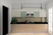 Contemporary Modular Kitchen Design With Light Green And Frosty White Cabinets