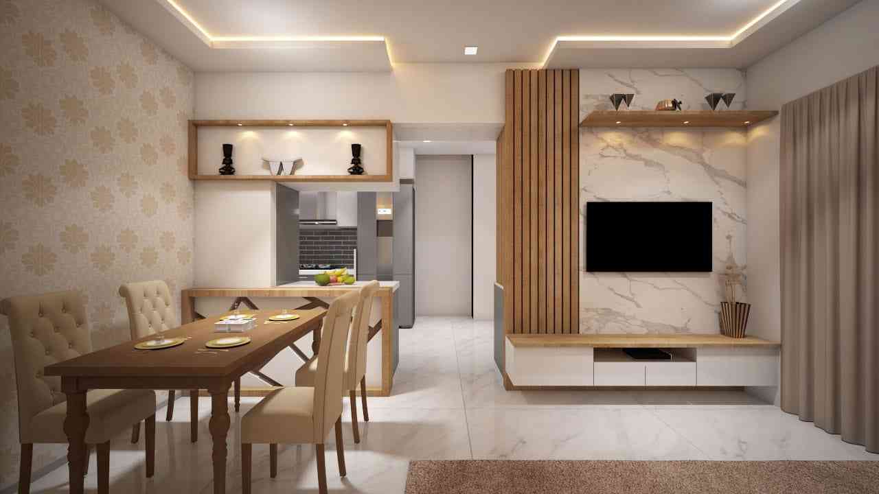 Modern Dining Area Design With Wall Tv Unit
