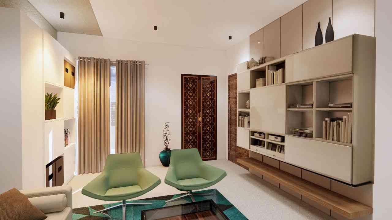 Contemporary Living Room Design For Large Family With Stylish Green Chairs