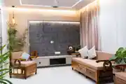 Modern Living Space with Rustic Wooden Furniture