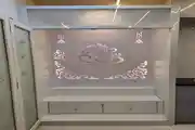 Modern White Pooja Mandir with Laser-Cut Ganesha Design and LED Lighting