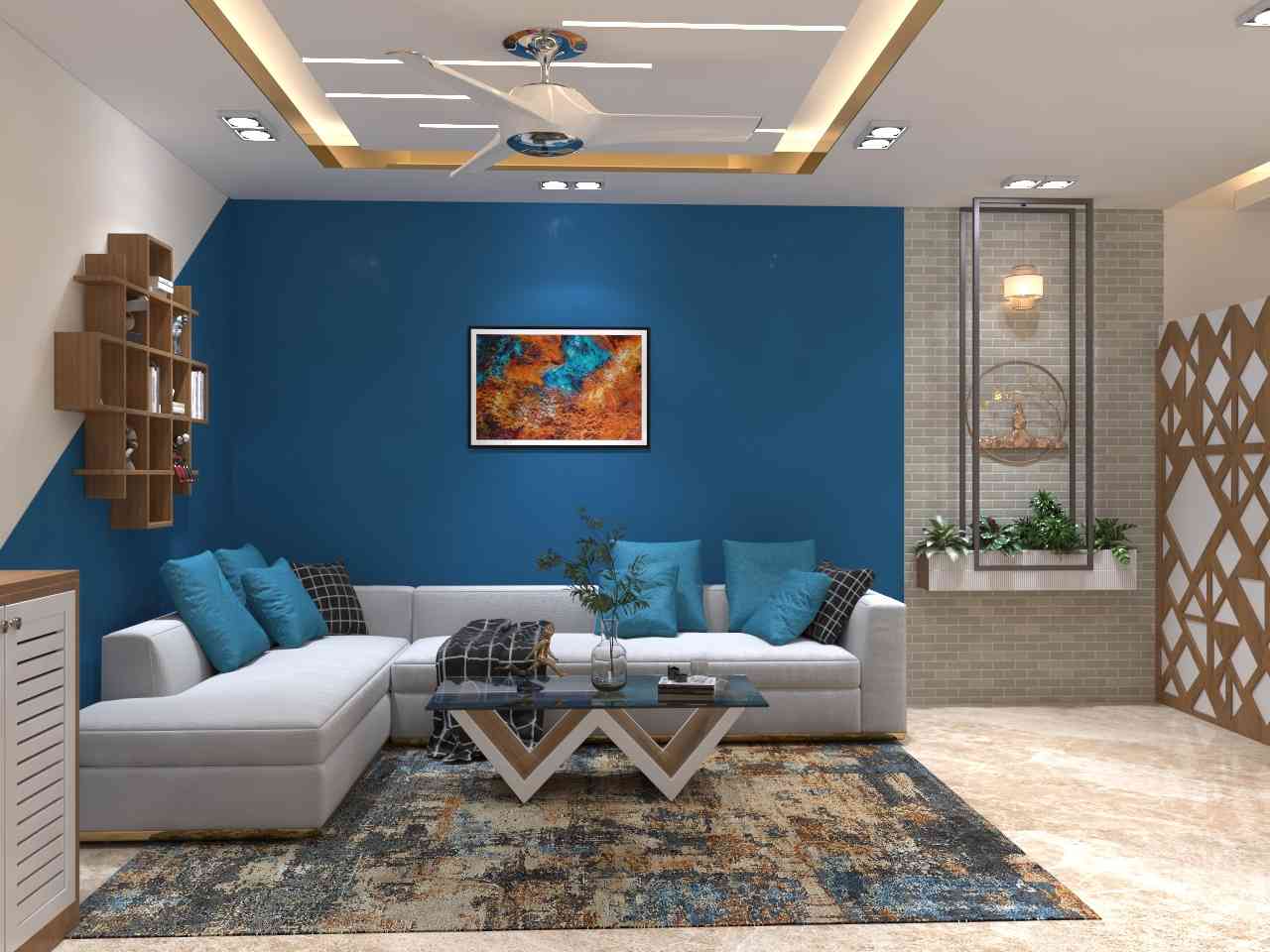 Contemporary Modern Living Room Design With Blue Walls