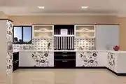 Modular L-Shaped Kitchen Design With Printed Cabinets