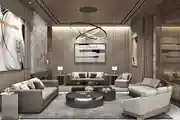 Modern Living Room Design With Grey Sectional Sofa