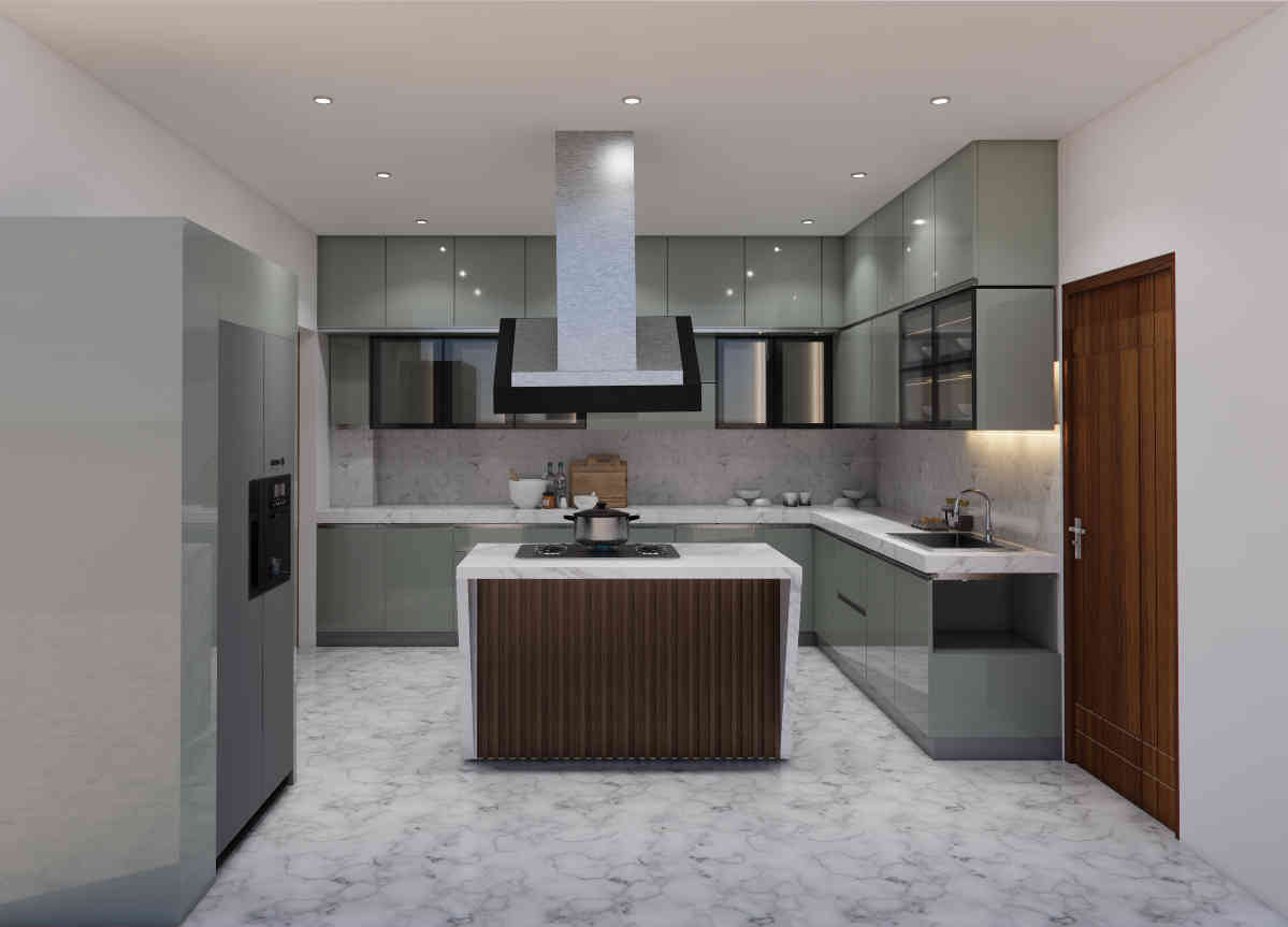 Contemporary Modular Kitchen Design With High Gloss And White Cabinets