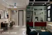 Stylish and Cozy Living Room with Modern Shelving