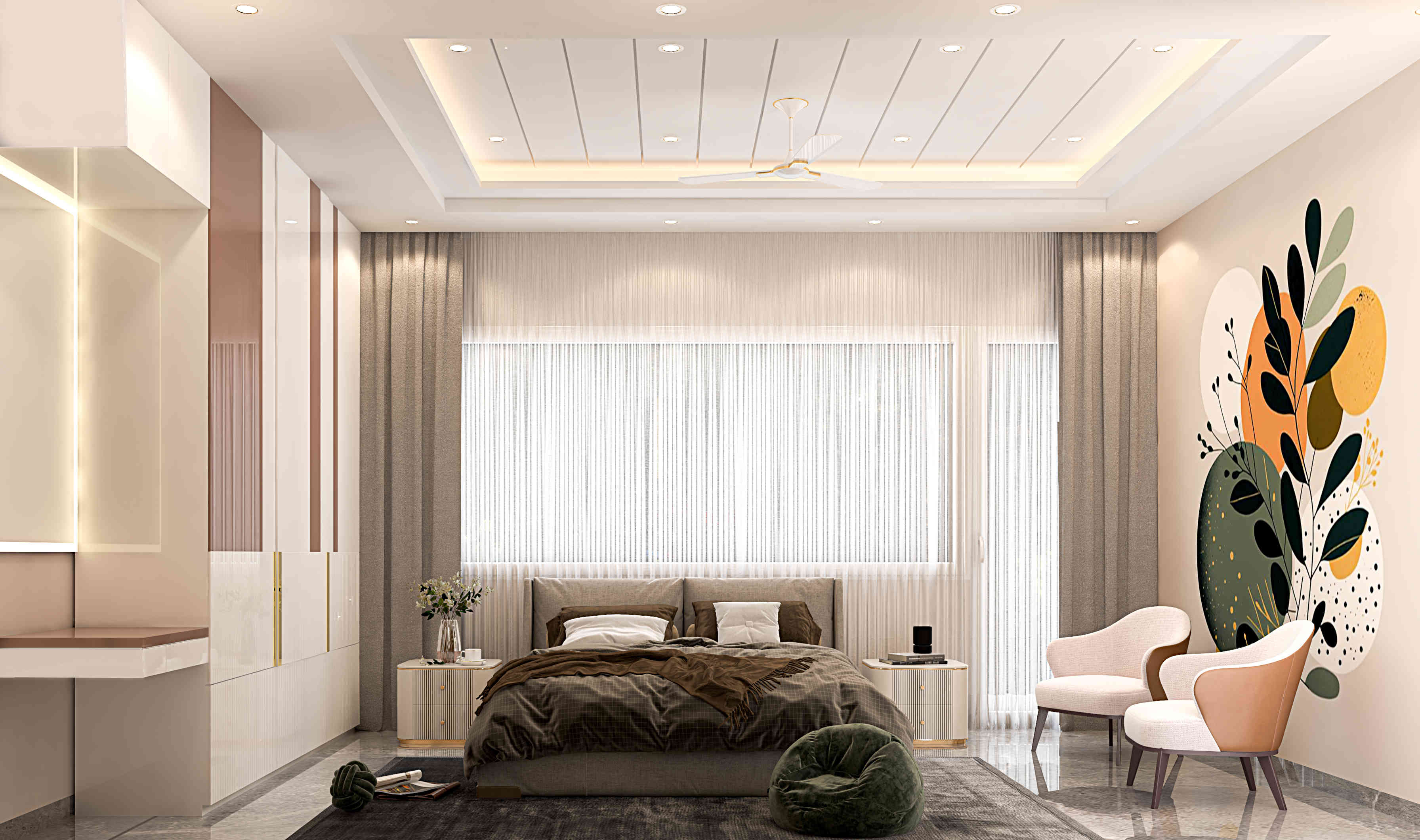 Modern Master Bedroom Design with Wallpaper