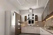 Contemporary L-Shaped Kitchen Design with Granite Countertop