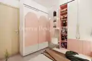 Modern Pink And White Kids Bedroom Design With Wardrobe