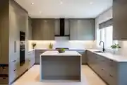 Minimalist Modern Kitchen with Muted Gray Cabinet