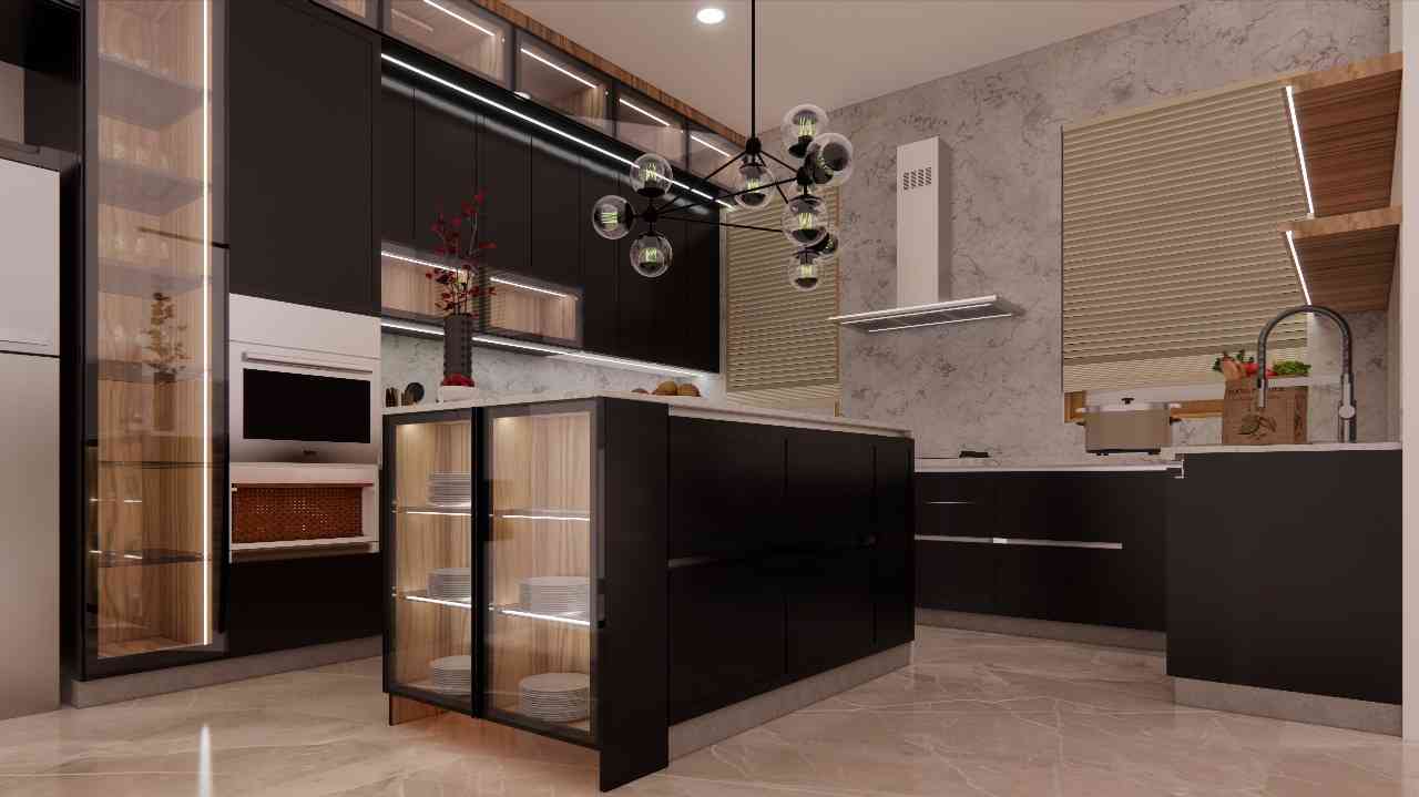 A Luxurious Modern Kitchen With Sleek Black Cabinetry