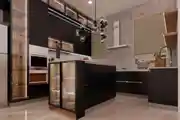 A Luxurious Modern Kitchen With Sleek Black Cabinetry