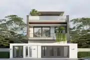 Modern minimalist façade with natural elements