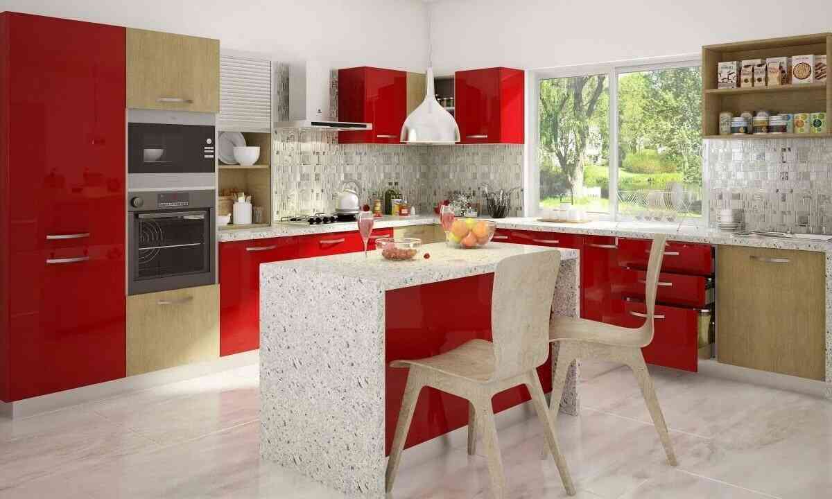 Modern Red And White Island Modular Kitchen Design