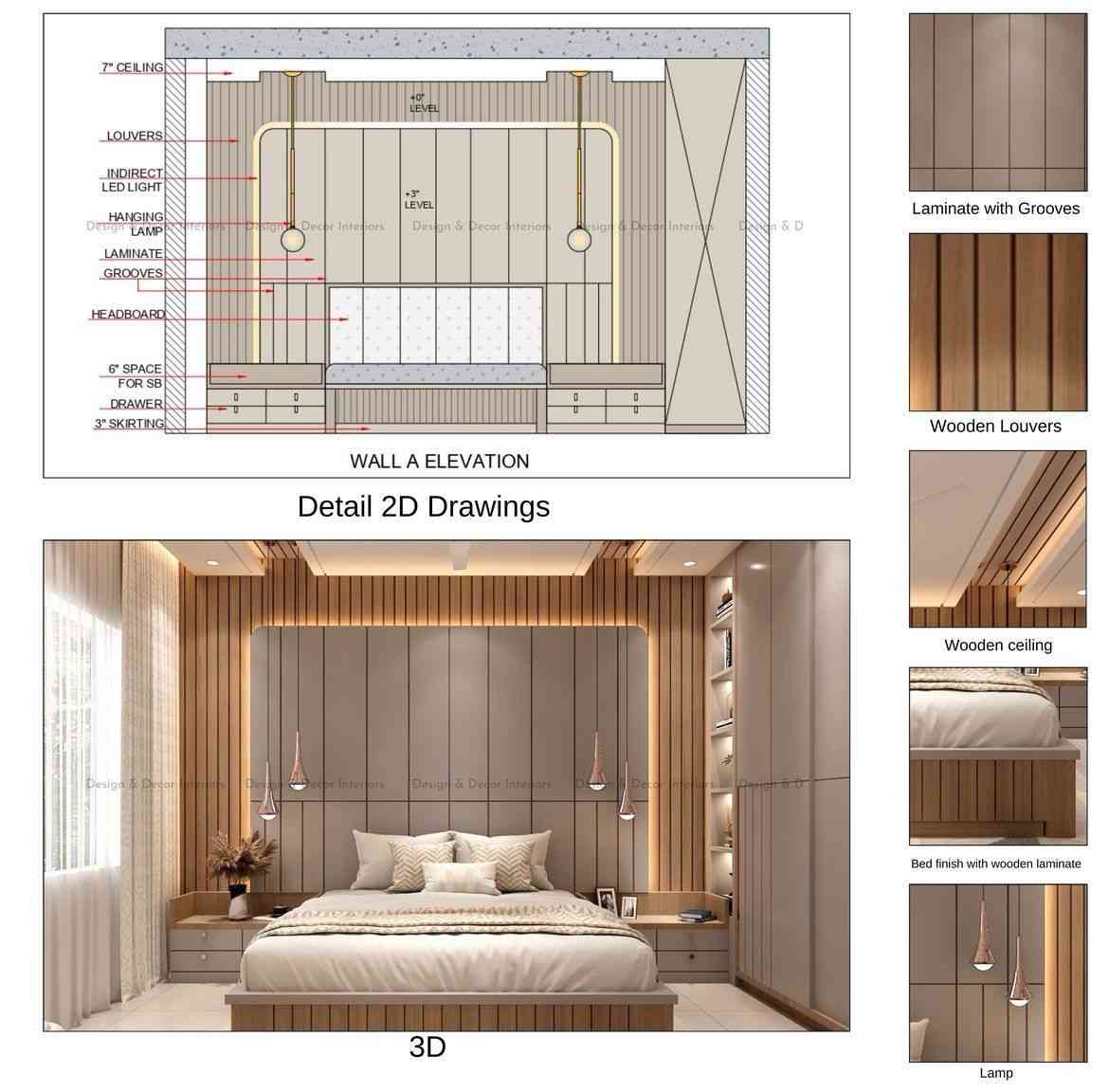 Modern Bedroom Design with Detailed 2D & 3D Visualization 