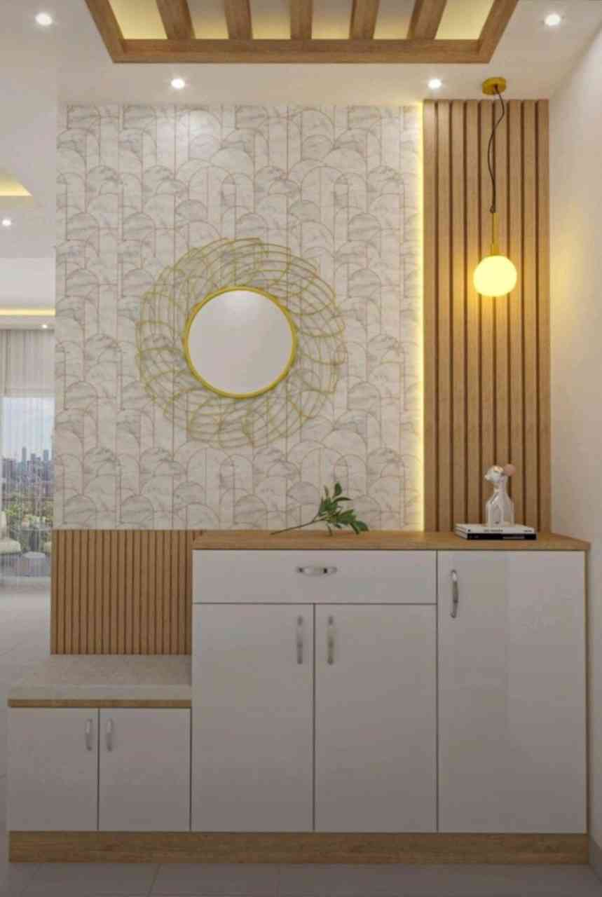 Sleek And Serene Entryway Design With Clean White Cabinetry