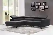 Sleek and Modern L-Shaped Black Leather Sofa with Adjustable Headrests