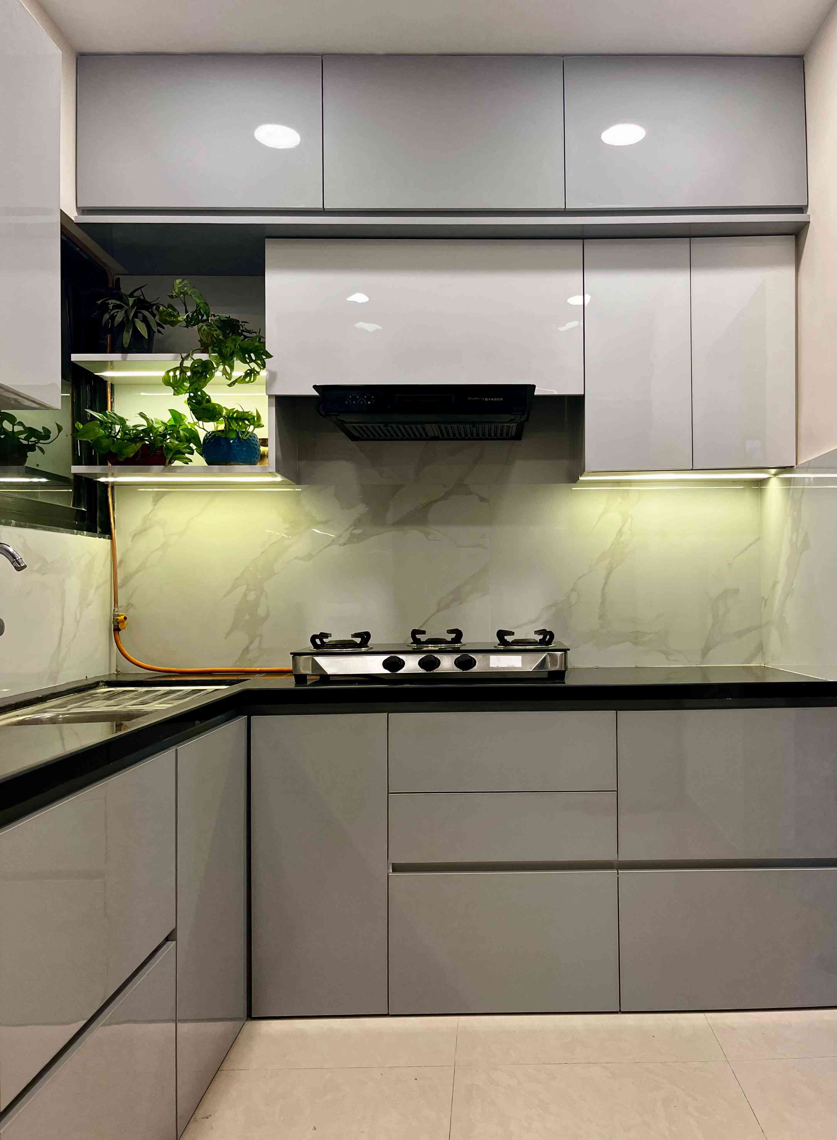 Modern Modular Kitchen With Sleek Grey Cabinets