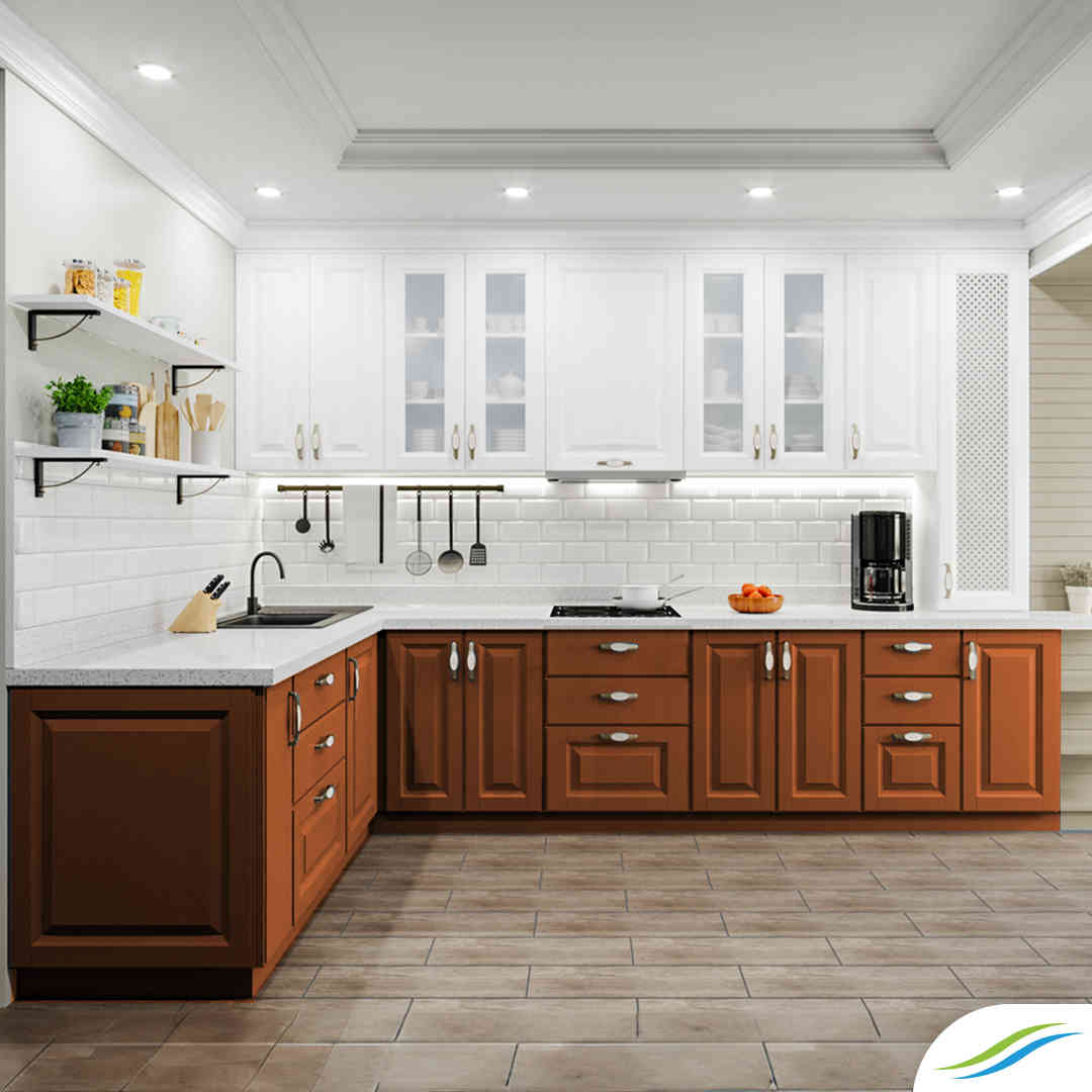 A Stylish Modular Kitchen That Balances Warm Wooden Cabinetry 