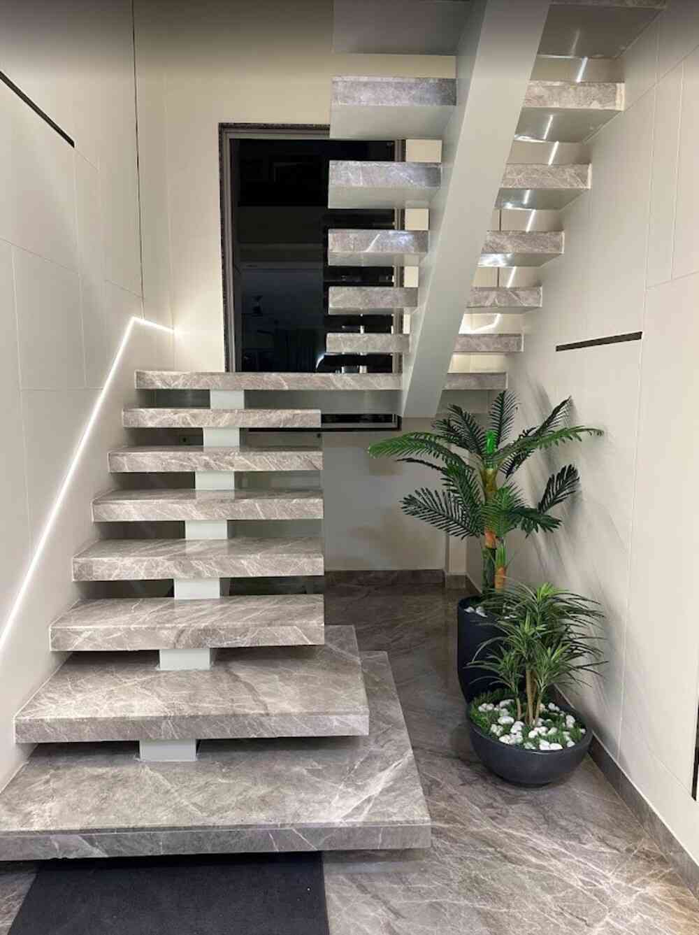 Sleek Floating Staircase With Polished Marble
