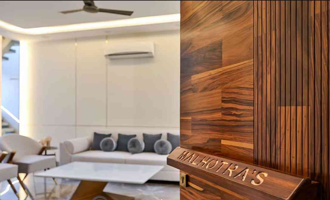 Modern Living Room Defined by Minimalism and Warm Wooden Accents