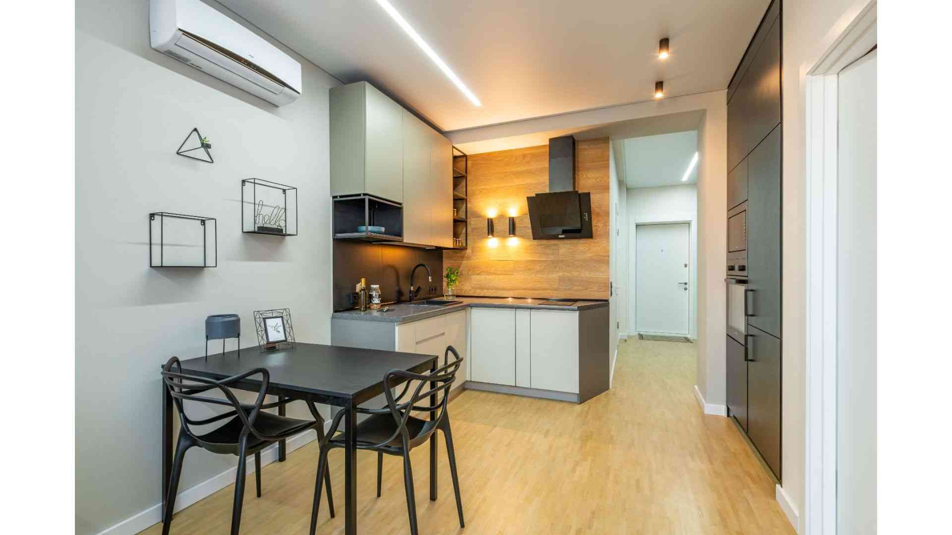 Chic And Compact Open Kitchen-Dining Area Designed 
