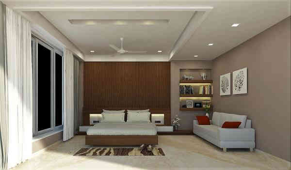 Contemporary Modern Bedroom Design With Decorative Off-White Feature Wall