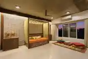 Modern Bedroom Design With Beige Upholstered Bed And A Wooden Study Table