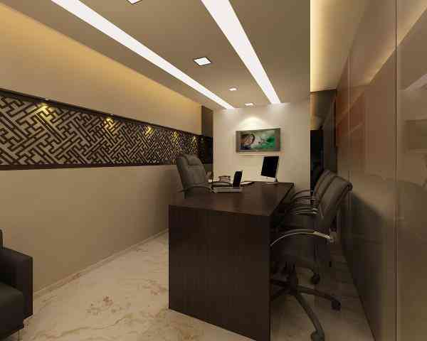 Small Office Cabin Design With False Ceiling Light