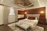 Classic Master Bedroom Design With Wooden Wall Panels