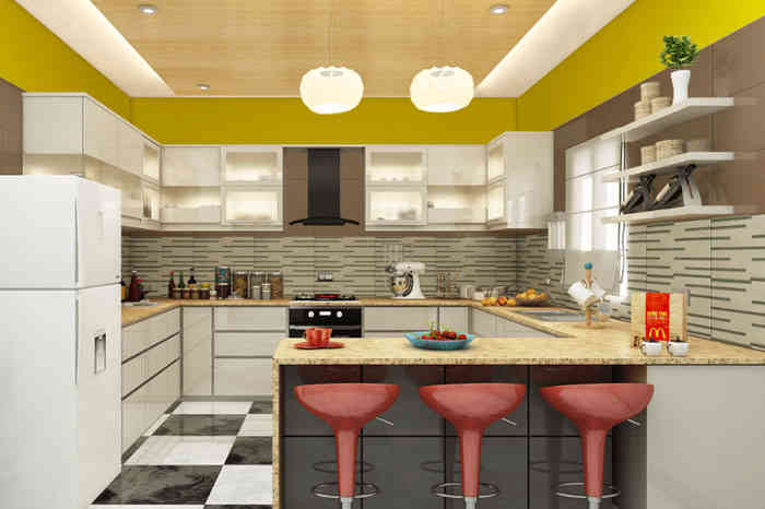 U-Shaped Modular Kitchen Design With White Cabinets