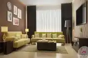 Living Room Designs With Designer Wallpaper, Floor Lamp And Wall Art