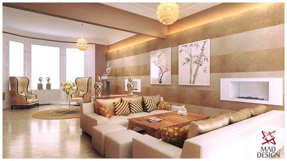 Modern Living Room Design With Smart Wall Lights And A Chandelier