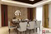 Contemporary 8-Seater Dining Room Design With Wall Mirror